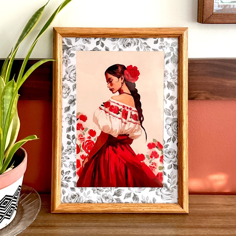 Flamenco Spanish Woman Floral Mexican Lady Canvas Art Print Wood Framed Wall Art